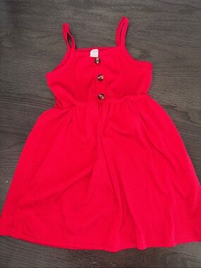 SHEIN Red Ribbed Button-Front Tank Dress for Kids